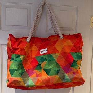Large Colorful Geometric Tote Bag with Rope Handles